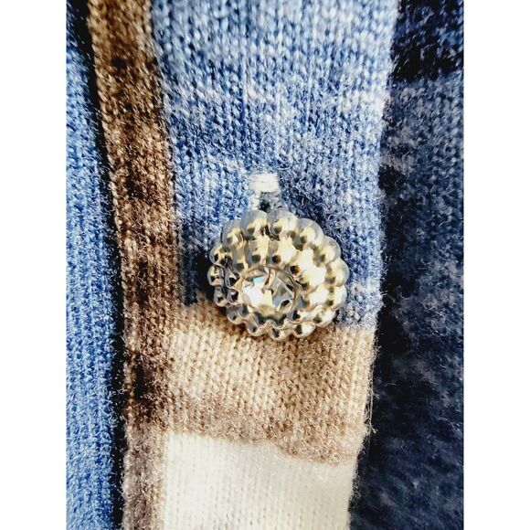 New York Laundry 3X Plaid Soft‎ V-Neck Roll Tab Sleeve Tunic Top Blue Gold - Picture 3 of 9